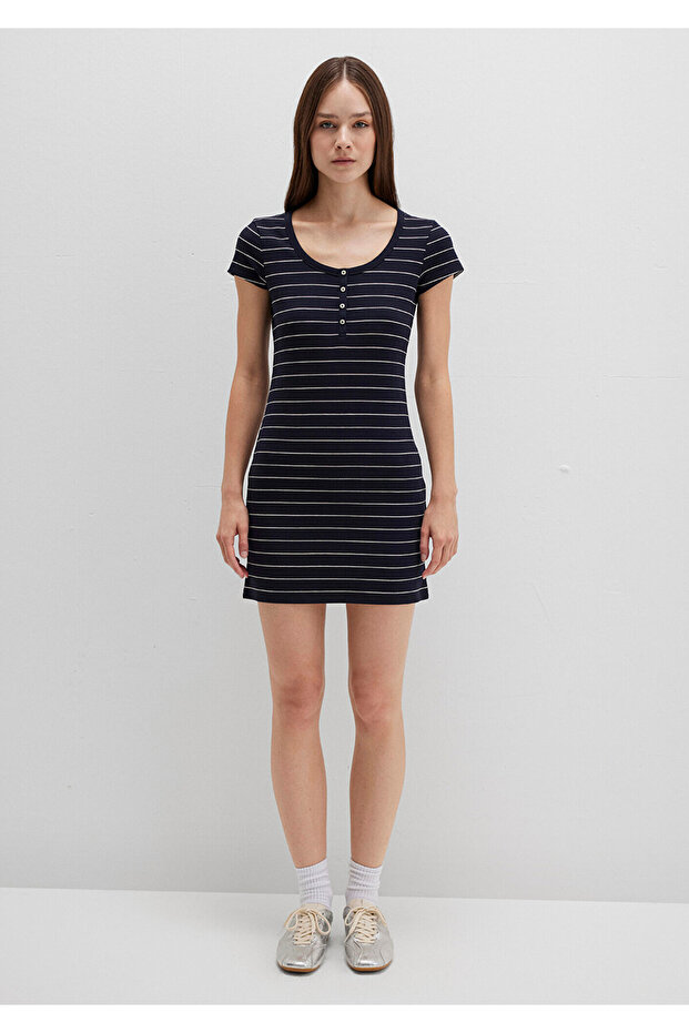 Çizgili Örme Elbise 1310774-91103 - 3