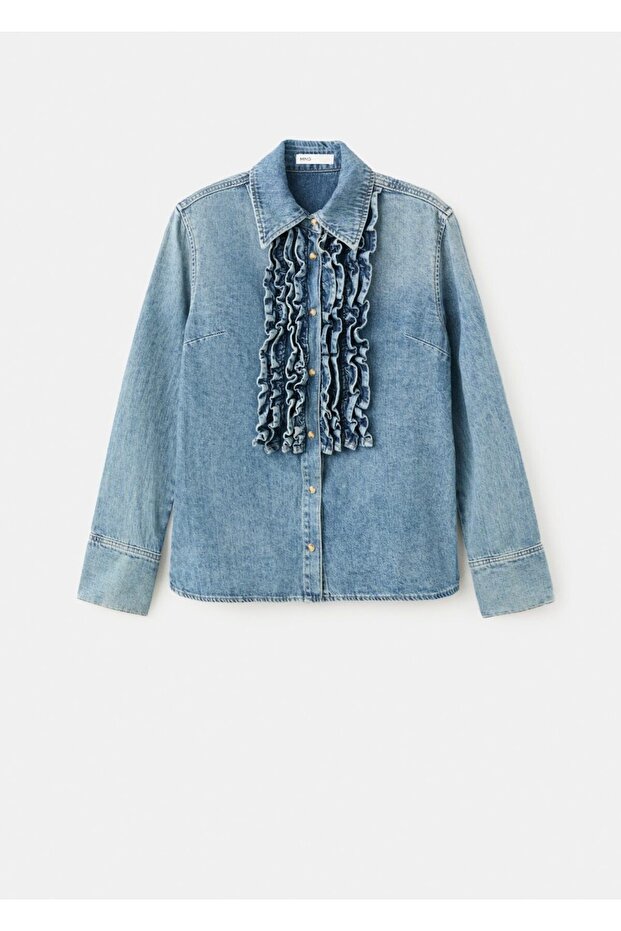 Volanlı denim gömlek - 3