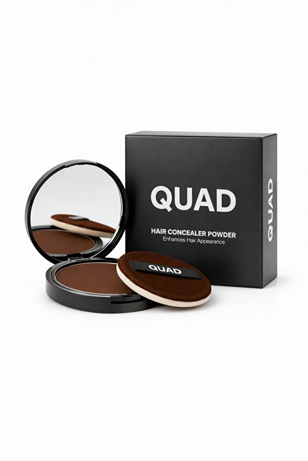 QUAD Unisex Kahverengi Saç & Sakal Toz Kapatıcı Dolgunlaştırıcı Pudra – Doğal Topik Etki 10gr
