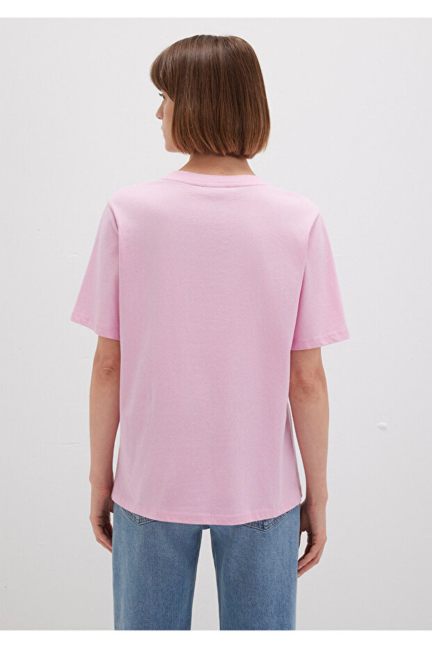 Bisklet Yaka Pembe Basic Tişört Regular Fit / Normal Kesim 1600955-71117 - 5