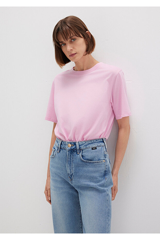 Bisklet Yaka Pembe Basic Tişört Regular Fit / Normal Kesim 1600955-71117 - 3