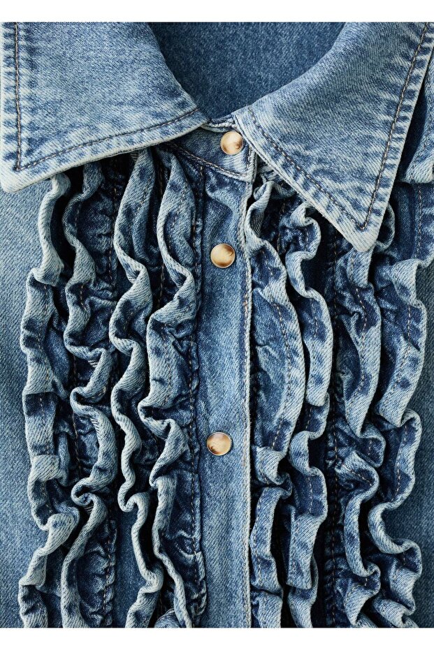 Volanlı denim gömlek - 6