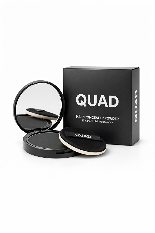 QUAD Unisex Siyah Saç & Sakal Toz Kapatıcı Dolgunlaştırıcı Pudra – Doğal Topik Etki 10gr