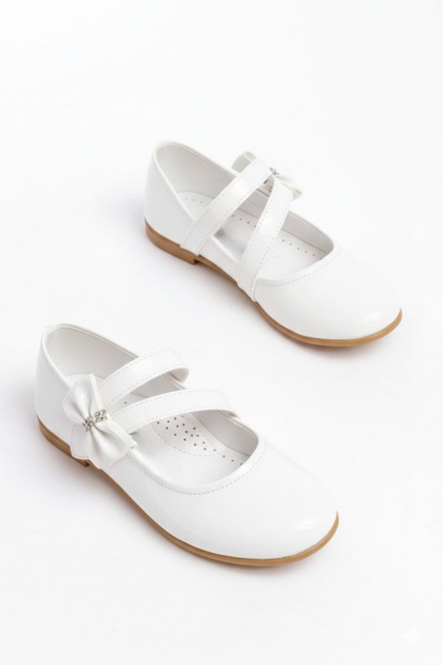 Girl's White Velcro Non-Slip Sole Orthopedic Ballerinas