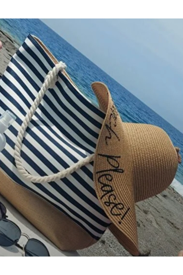 Beach Please Written Straw Flared Hat - 3
