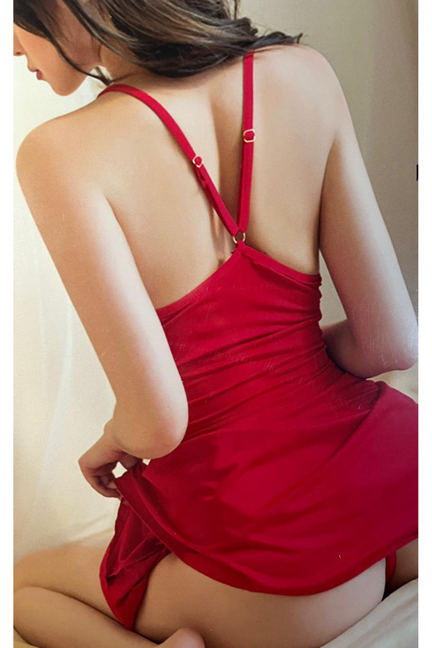 KADIN FANTEZİ KIRMIZI ARKASI DESENLİ MİNİ ELBİSE - 3