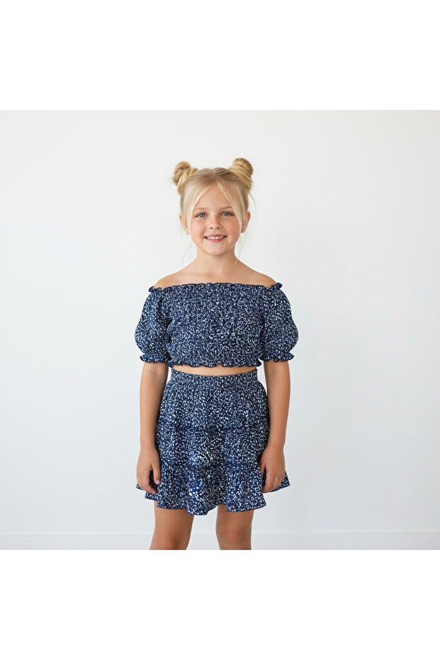 Girl's skirted crop set with shorts