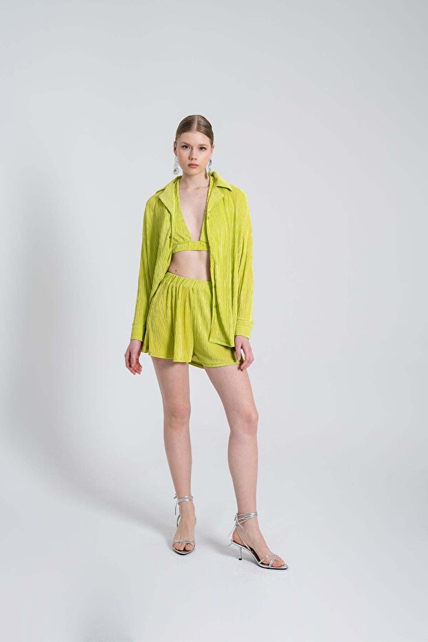 Beli Lastikli Mini Comfy Şort Yeşil - 4