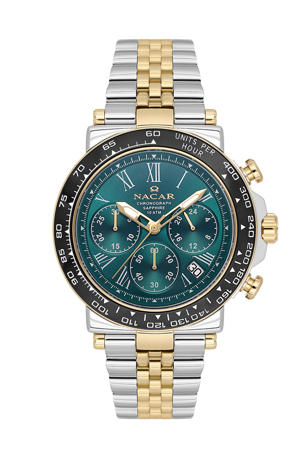 Sapphire Glass Sports Silver - Gold - Green Men's Wristwatch Nc34-29B843-Cnbm
