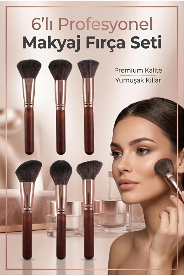 MUJGAN 6’lı Profesyonel Makyaj Fırça Seti Fondöten Allık Pudra Kontür Fırçaları