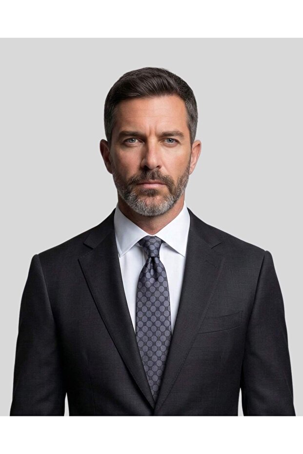 ربطة عنق رمادية منقوشة بعرض 8 سم - 3