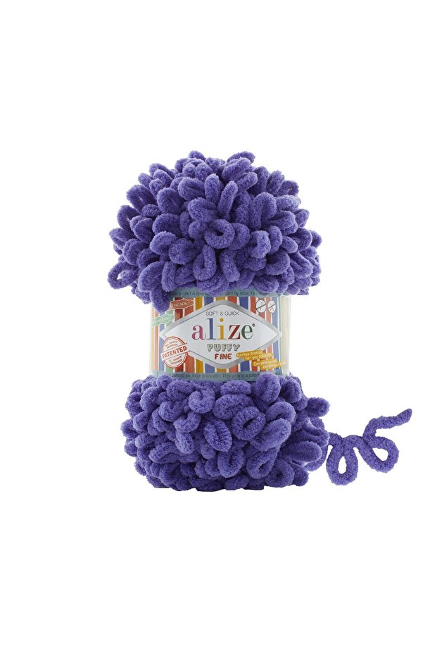 Puffy Fine (Small Looped) Hand Knitting Yarn 5 Pack - 851 Purple - 100 Gr. 14.5 Meters. Finger Knitting Yarn