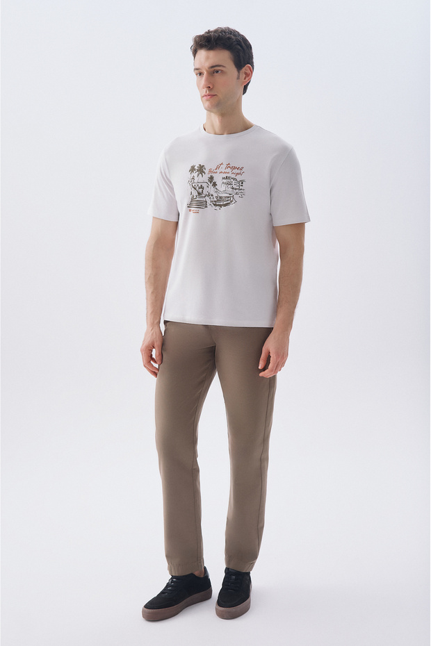 Men's Gray Straight Fit Tie-Waist Trousers