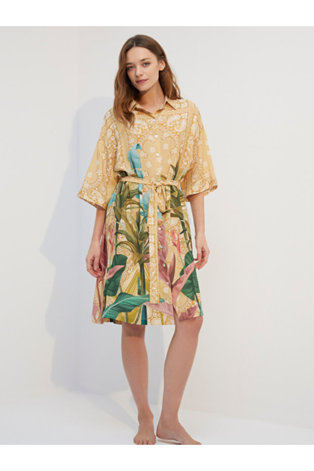 Viscose Button-Front Shirt Dress Nightgown Set Bjm-1728