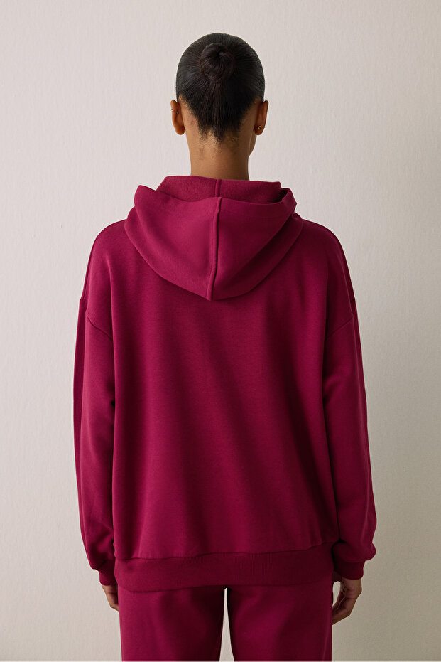 Mor Kapüşonlu Oversize Sweatshirt - 6