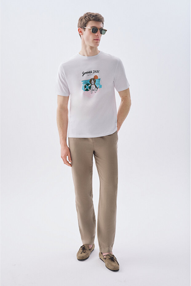 Men's Mink Color Straight Fit Linen Blend Trousers