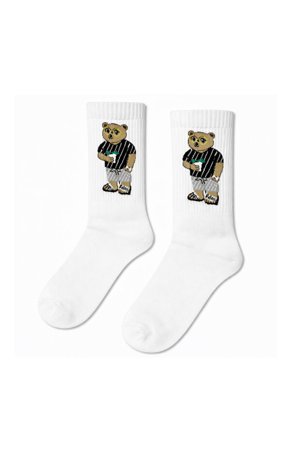 Bear Patterned White Tennis Socks