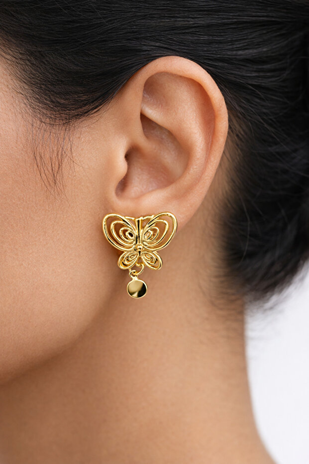 Butterfly Detailed Fade Resistant Brass Women's Dangle Earrings