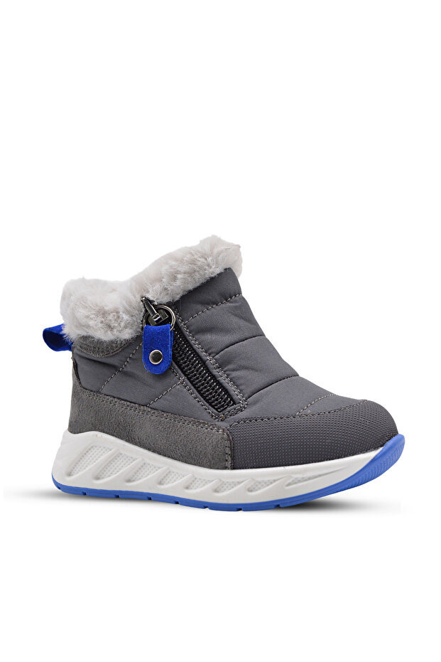 Waly Double Zippered Boys' Boots with Plush Fur Inside Smoked