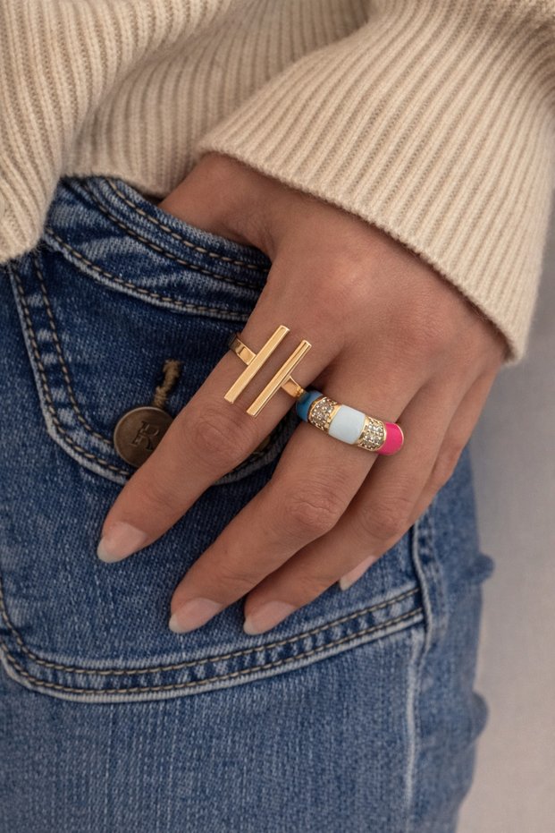 Multi-Colored Jewelled Ring Model Adjustable