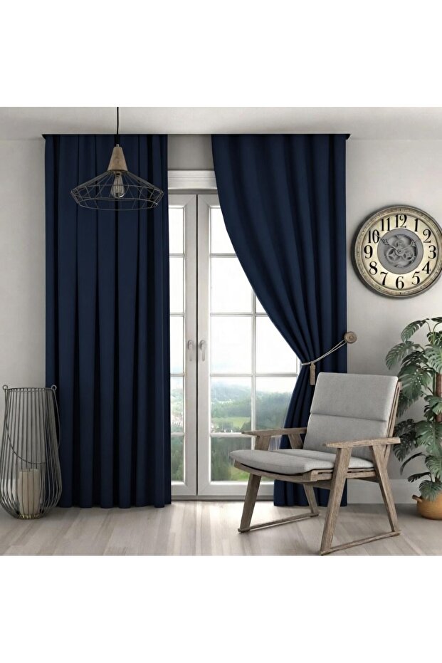 Light Navy Blue Pleated Blackout Thermal Light Proof Blackout Curtain