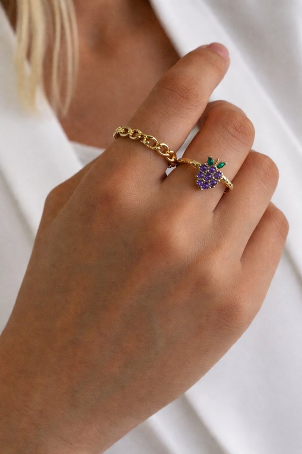 Women's Purple Grape Colored Jewelled Grape Ring