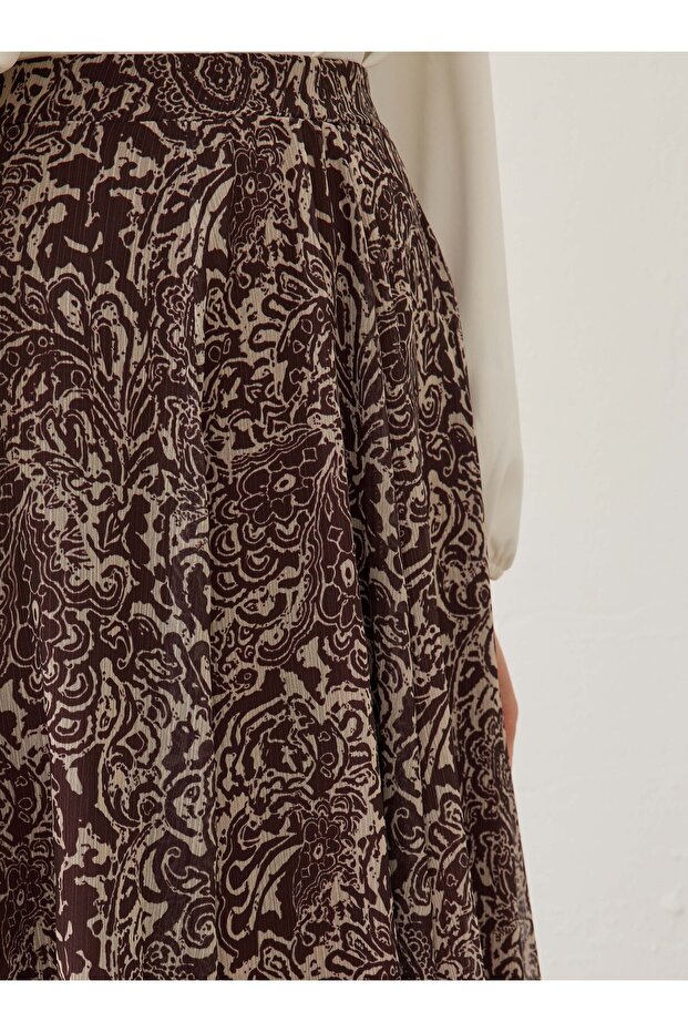 Shawl Patterned Chiffon Skirt - Brown Patterned - - 5