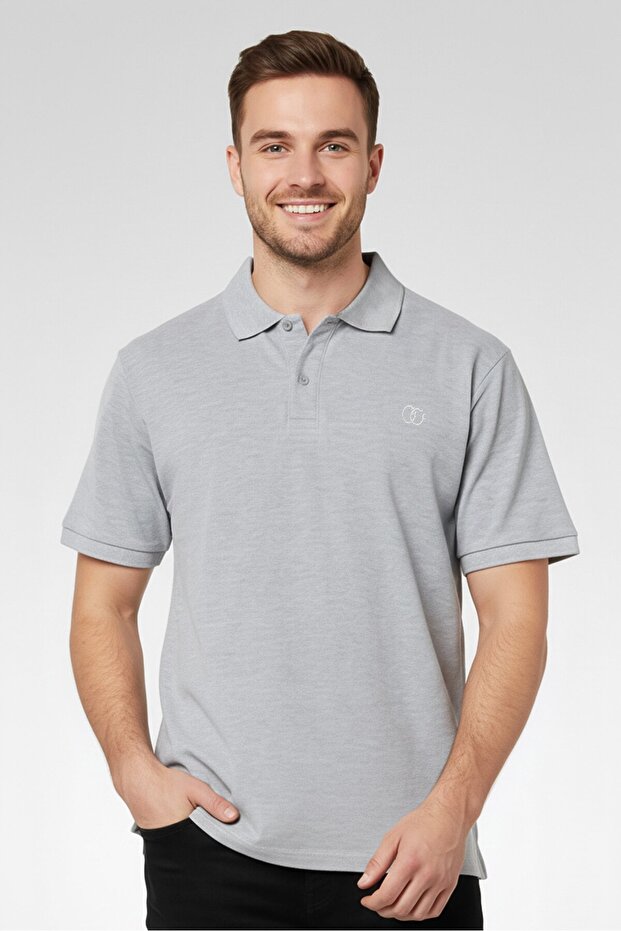 Men Regular Fit Embroidered Logo Short Sleeves Polo Shirt, Grey