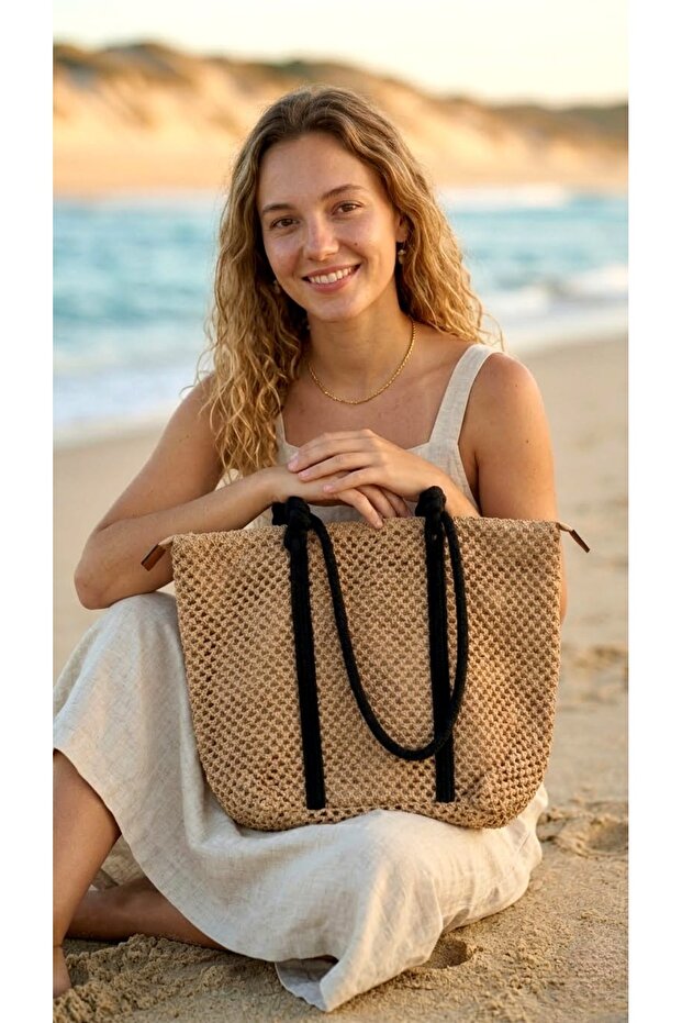 Large Size Straw Beach Bag Women's Mesh Textured Summer Casual Women's Bag