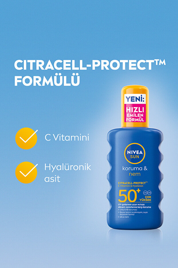 SUN SPF 50+ Yüksek Güneş Koruyucu ve Nemlendirici Vücut Spreyi 200ml,Suya Dayanıklı,C Vitamini - 4