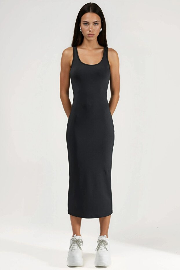Bodycon Basic Midi Elbise - 1