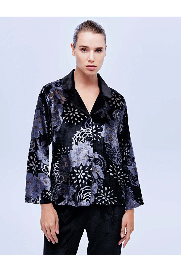 Bjm-1624 shirt and pants pajama set 2-piece velvet devore fabric