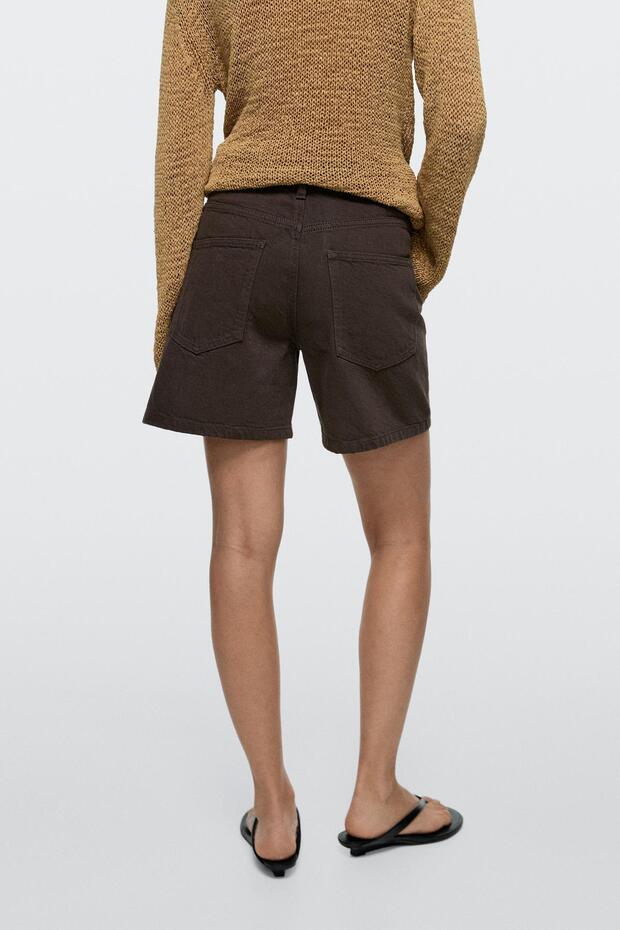 Orta bel denim şort - 3