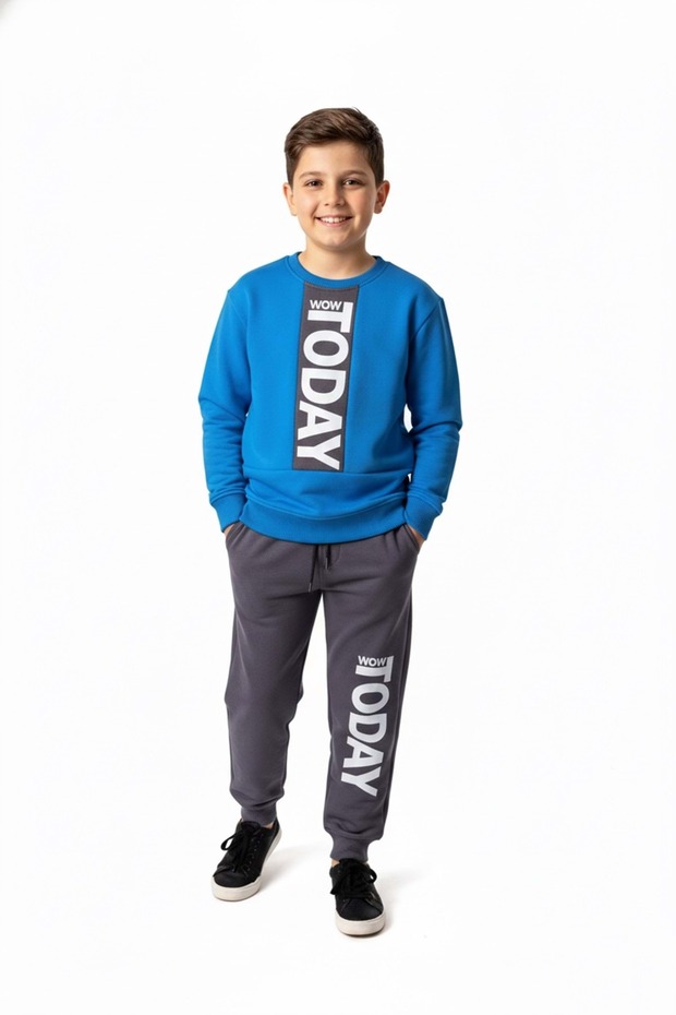 3Iplik Polar Inside Today Printed Boys' Tracksuit Mnk416193 Blue