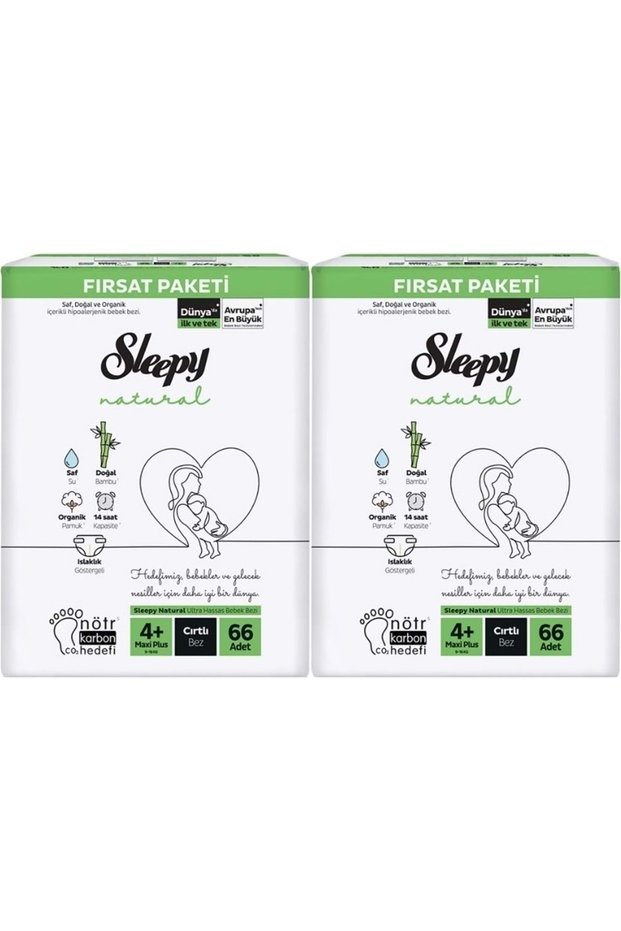 Baby Diapers Natural 4+ Size 9-16 kg Maxi Plus 132 Pieces Economic Opportunity Pk