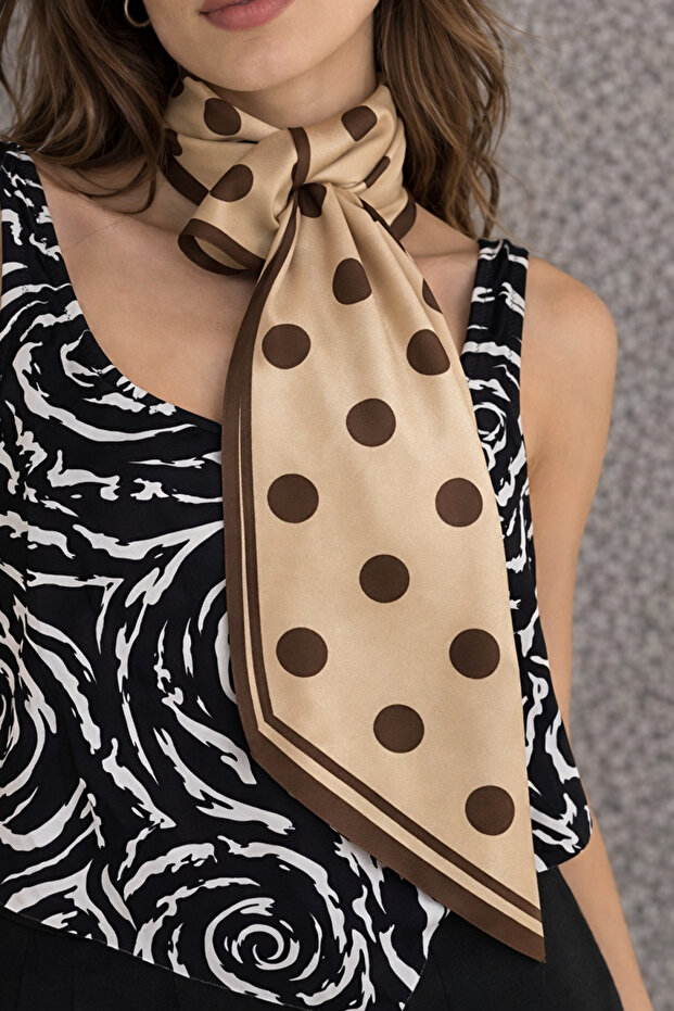 Choose Your Style Elegant Polka Dot Patterned Brown Tie / Scarf / Foulard 85X25 cm