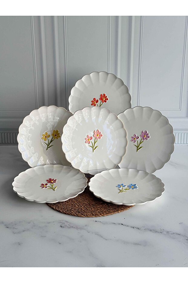 Porcelain Cake Plate Set 6 Pieces Floria