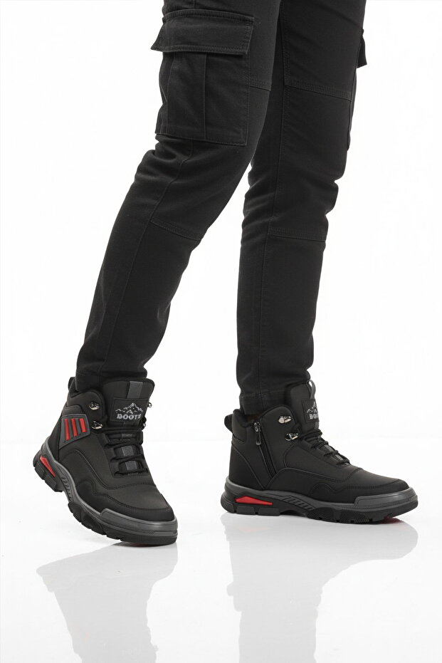 Black Red Zippered Unisex Outdoor Boots
