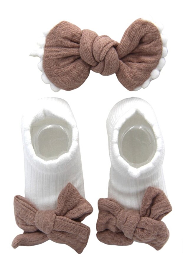- Anika Socks & Ribbon Bow Headband Set - Brown