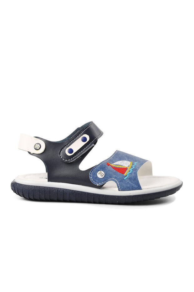 Navy Blue White Denim Boy's Flat Sandals
