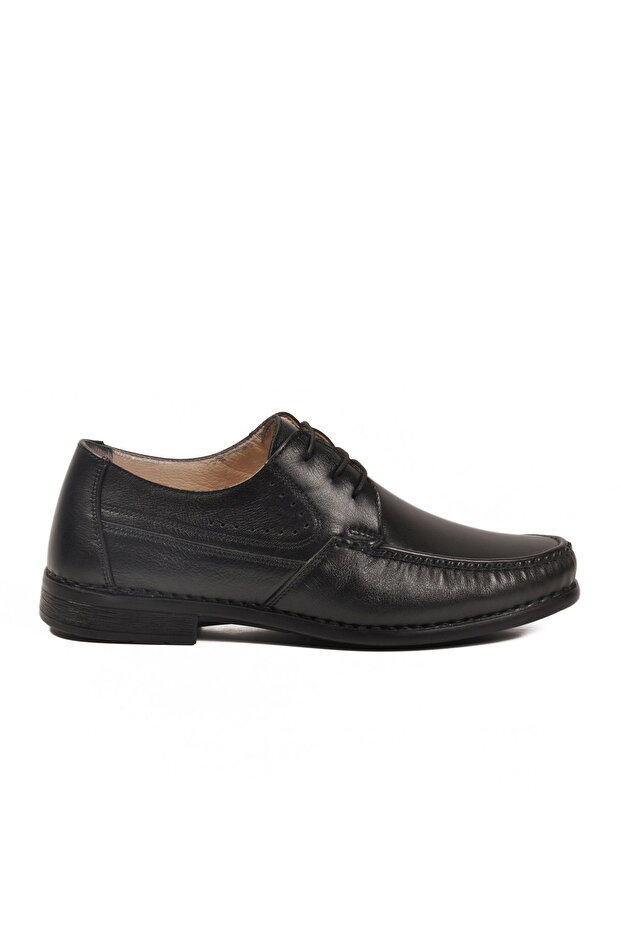 Black Genuine Leather Lace-Up Men's Casual Shoes