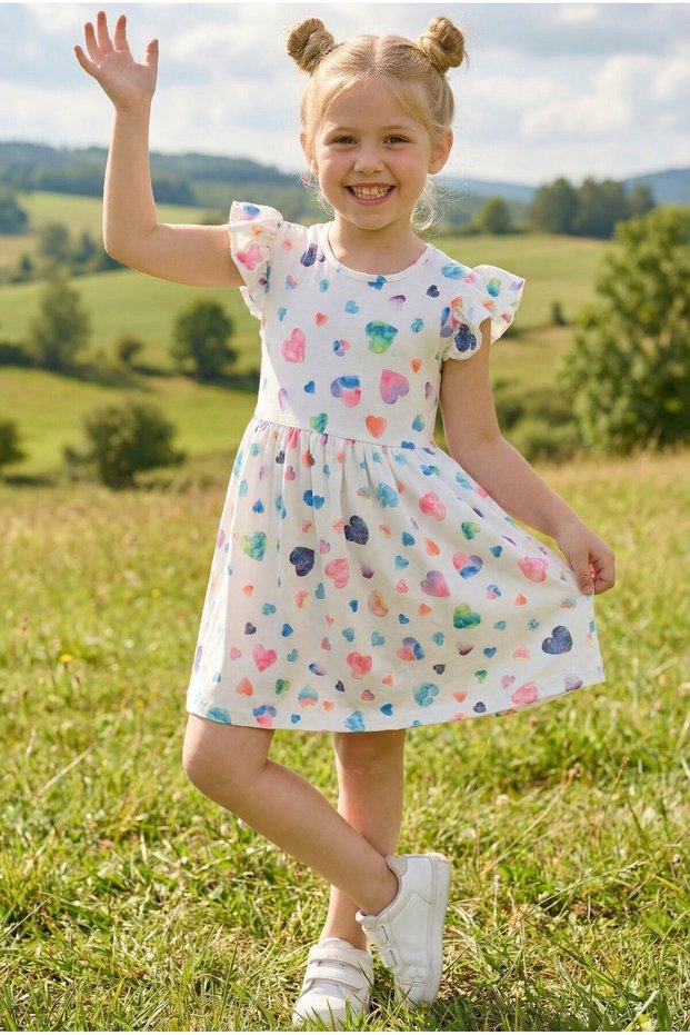 Full Print Detailed Summer Dress Single Jersey Stretch Fabric Girls' Dress