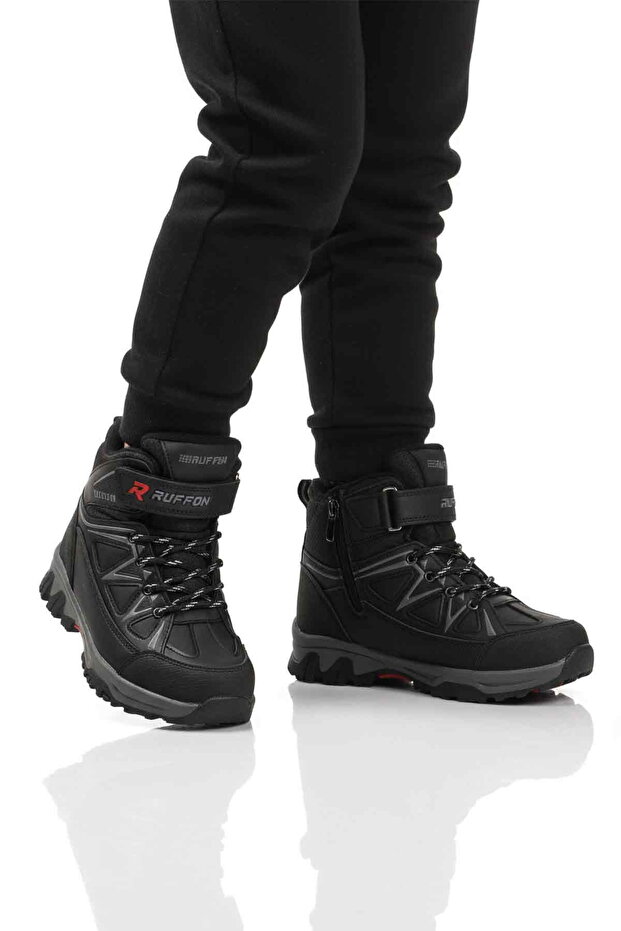 Black Fleece Zippered Boys' Flat Boots