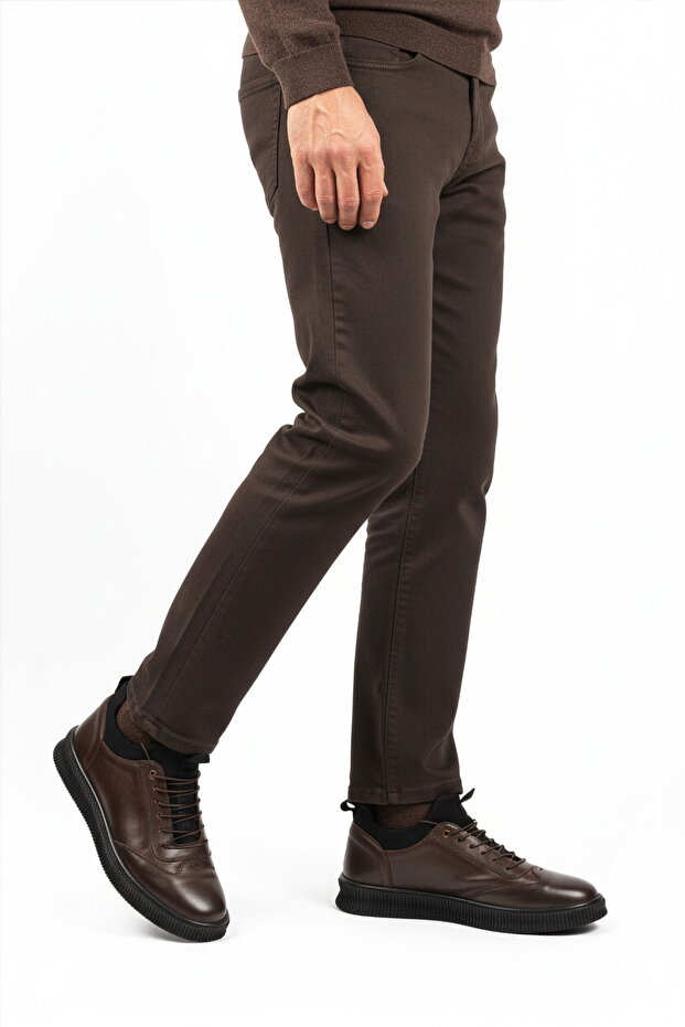 Brown Genuine Leather Large Size Men's Casual Shoes