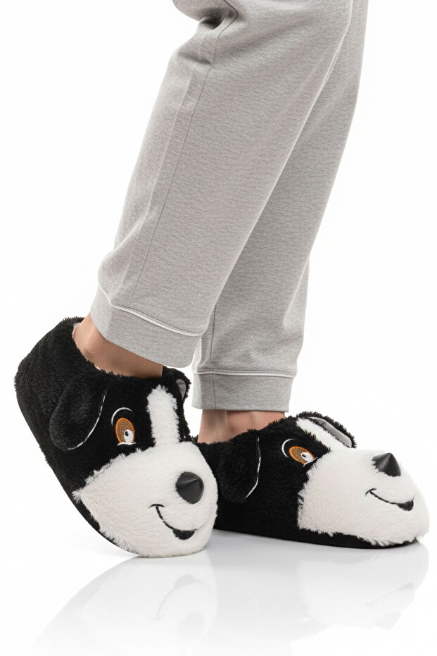Black Dog Patterned Unisex Slippers
