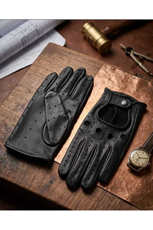 Deri,Siyah,Sürüş Eldiveni - 4