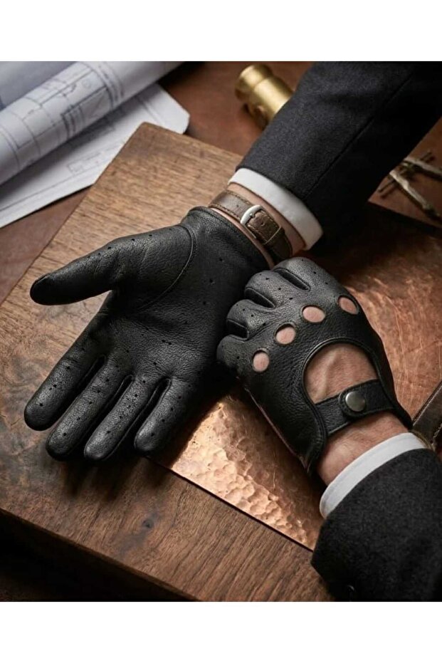 Deri,Siyah,Sürüş Eldiveni - 2