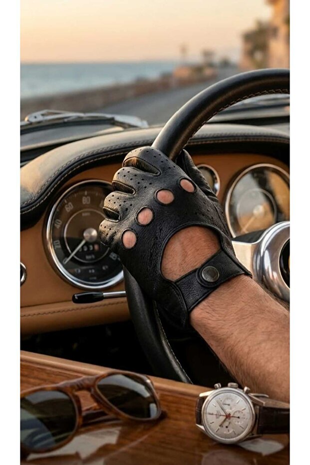 Deri,Siyah,Sürüş Eldiveni - 3