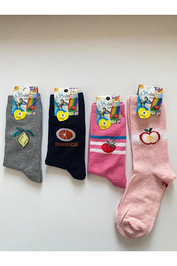 Unisex 4-Piece Socks with Colorful Fruit Motifs for 11-12 Years Old