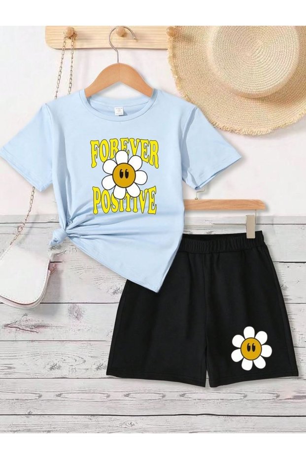 Forever Positive Printed Kids T-Shirt Shorts Bottom-Top Combination Set